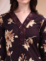Thumbnail for Embroidered & Printed Kurta With Palazzo, Wine - Hiral Fashion - Distacart