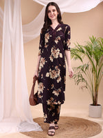 Thumbnail for Embroidered & Printed Kurta With Palazzo, Wine - Hiral Fashion - Distacart