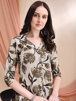 Thumbnail for Printed Coordinated Kurta And Palazzo Set, Beige - Hiral Fashion - Distacart