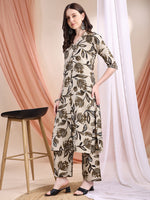 Thumbnail for Printed Coordinated Kurta And Palazzo Set, Beige - Hiral Fashion - Distacart