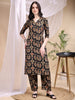 Ikat Printed Kurta With Palazzo Set, Black - Hiral Fashion - Dista