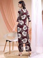 Thumbnail for Floral Printed Kurta With Palazzo, Wine - Hiral Fashion - Distacart