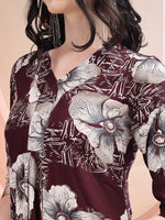 Thumbnail for Floral Printed Kurta With Palazzo, Wine - Hiral Fashion - Distacart