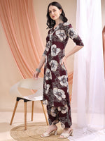 Thumbnail for Floral Printed Kurta With Palazzo, Wine - Hiral Fashion - Distacart
