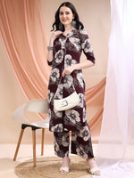 Thumbnail for Floral Printed Kurta With Palazzo, Wine - Hiral Fashion - Distacart