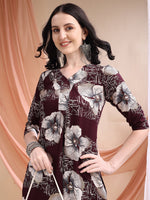 Thumbnail for Floral Printed Kurta With Palazzo, Wine - Hiral Fashion - Distacart
