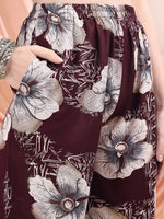 Thumbnail for Floral Printed Kurta With Palazzo, Wine - Hiral Fashion - Distacart