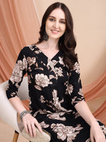 Thumbnail for Floral Printed Kurta Set, Black - Hiral Fashion - Distacart