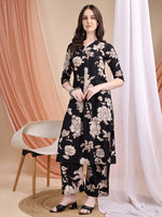 Thumbnail for Floral Printed Kurta Set, Black - Hiral Fashion - Distacart