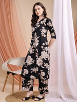 Thumbnail for Floral Printed Kurta Set, Black - Hiral Fashion - Distacart