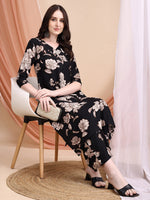 Thumbnail for Floral Printed Kurta Set, Black - Hiral Fashion - Distacart