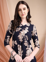 Thumbnail for Floral Printed Kurta Set, Navy Blue - Hiral Fashion - Distacart