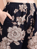 Thumbnail for Floral Printed Kurta Set, Navy Blue - Hiral Fashion - Distacart
