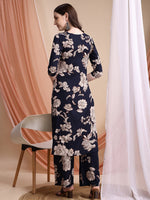 Thumbnail for Floral Printed Kurta Set, Navy Blue - Hiral Fashion - Distacart