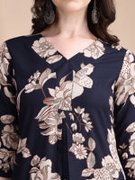 Thumbnail for Floral Printed Kurta Set, Navy Blue - Hiral Fashion - Distacart