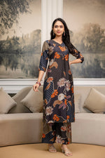 Thumbnail for Floral Motifs Printed Kurta With Palazzo, Grey - Hiral Fashion - Distacart