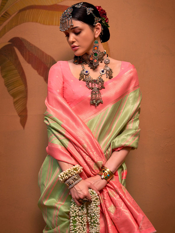 NOZ2TOZ Women's Silk Blend Pink Woven Design Designer Saree With Blouse Piece - Distacart