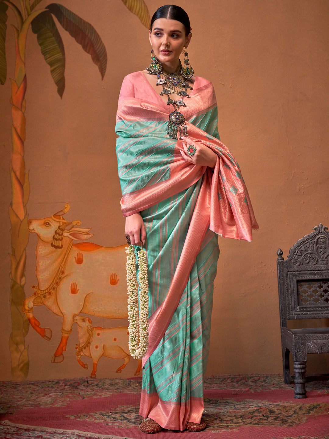 NOZ2TOZ Women's Silk Blend Pink Woven Design Designer Saree With Blouse Piece - Distacart