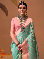 Thumbnail for NOZ2TOZ Women's Silk Blend Pink Woven Design Designer Saree With Blouse Piece - Distacart