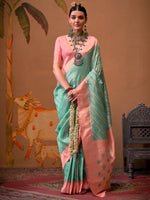 Thumbnail for NOZ2TOZ Women's Silk Blend Pink Woven Design Designer Saree With Blouse Piece - Distacart