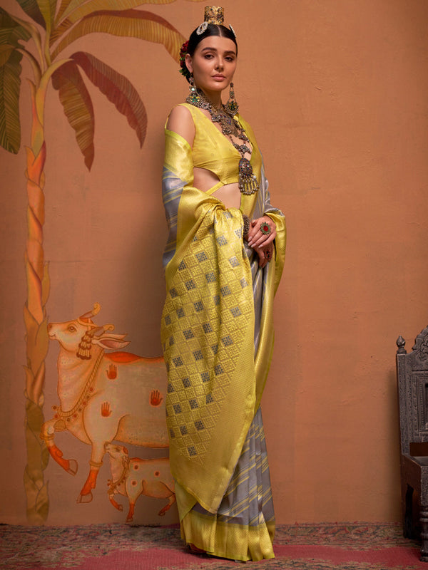 NOZ2TOZ Women's Silk Blend Yellow Woven Design Designer Saree With Blouse Piece - Distacart