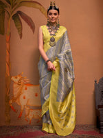 Thumbnail for NOZ2TOZ Women's Silk Blend Yellow Woven Design Designer Saree With Blouse Piece - Distacart
