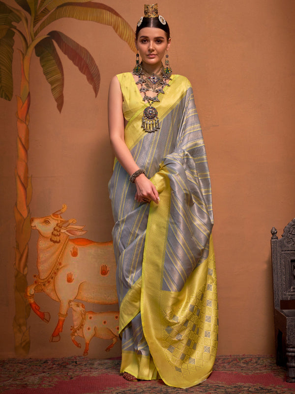 NOZ2TOZ Women's Silk Blend Yellow Woven Design Designer Saree With Blouse Piece - Distacart