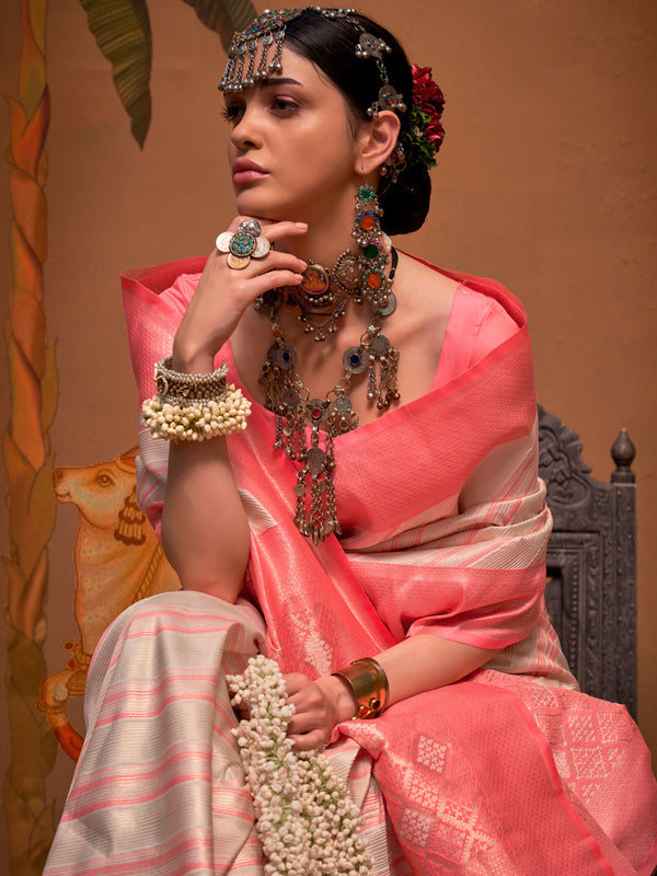 NOZ2TOZ Women's Silk Blend Pink Woven Design Designer Saree With Blouse Piece - Distacart