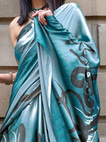 Thumbnail for NOZ2TOZ Women's Satin Blue Printed Designer Saree With Blouse Piece - Distacart