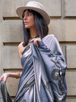 Thumbnail for NOZ2TOZ Women's Satin Grey Printed Designer Saree With Blouse Piece - Distacart