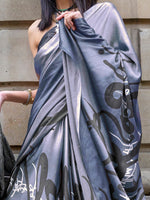 Thumbnail for NOZ2TOZ Women's Satin Grey Printed Designer Saree With Blouse Piece - Distacart