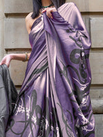 Thumbnail for NOZ2TOZ Women's Satin Purple Printed Designer Saree With Blouse Piece - Distacart