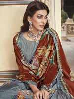 Thumbnail for Aastha Fashion Women's Grey Velvet Floral Digital Printed Kurta with Trouser & Dupatta - Distacart