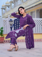 Thumbnail for Embroidered Kurta With Pant & Embroidered Dupatta, Purple - Hiral Fashion - Distacart