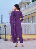 Thumbnail for Embroidered Kurta With Pant & Embroidered Dupatta, Purple - Hiral Fashion - Distacart