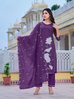 Thumbnail for Embroidered Kurta With Pant & Embroidered Dupatta, Purple - Hiral Fashion - Distacart
