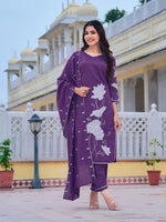 Thumbnail for Embroidered Kurta With Pant & Embroidered Dupatta, Purple - Hiral Fashion - Distacart