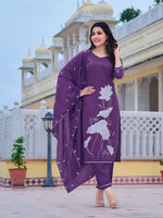 Thumbnail for Embroidered Kurta With Pant & Embroidered Dupatta, Purple - Hiral Fashion - Distacart