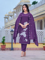 Thumbnail for Embroidered Kurta With Pant & Embroidered Dupatta, Purple - Hiral Fashion - Distacart
