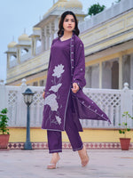 Thumbnail for Embroidered Kurta With Pant & Embroidered Dupatta, Purple - Hiral Fashion - Distacart