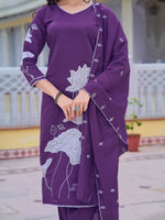 Thumbnail for Embroidered Kurta With Pant & Embroidered Dupatta, Purple - Hiral Fashion - Distacart