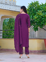 Thumbnail for Embroidered Kurta With Pant & Embroidered Dupatta, Purple - Hiral Fashion - Distacart