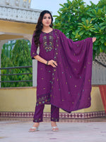 Thumbnail for Embroidered Kurta With Pant & Embroidered Dupatta, Purple - Hiral Fashion - Distacart