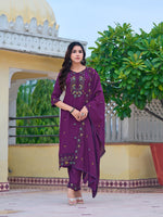 Thumbnail for Embroidered Kurta With Pant & Embroidered Dupatta, Purple - Hiral Fashion - Distacart