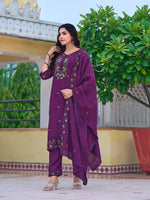 Thumbnail for Embroidered Kurta With Pant & Embroidered Dupatta, Purple - Hiral Fashion - Distacart
