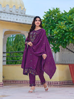 Thumbnail for Embroidered Kurta With Pant & Embroidered Dupatta, Purple - Hiral Fashion - Distacart