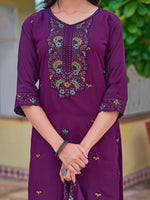 Thumbnail for Embroidered Kurta With Pant & Embroidered Dupatta, Purple - Hiral Fashion - Distacart