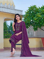 Thumbnail for Embroidered Kurta With Pant & Embroidered Dupatta, Purple - Hiral Fashion - Distacart