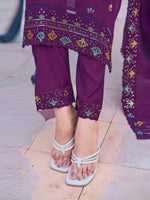 Thumbnail for Embroidered Kurta With Pant & Embroidered Dupatta, Purple - Hiral Fashion - Distacart
