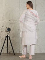 Thumbnail for Embroidered Kurta With Pant & Organza Embroidered Dupatta, Grey - Hiral Fashion - Distacart